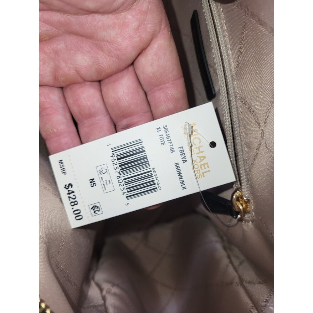 NWT Michael Kors Chantal Large Logo Tote Bag Brown Black Signature Leather Purse - Picture 9 of 11